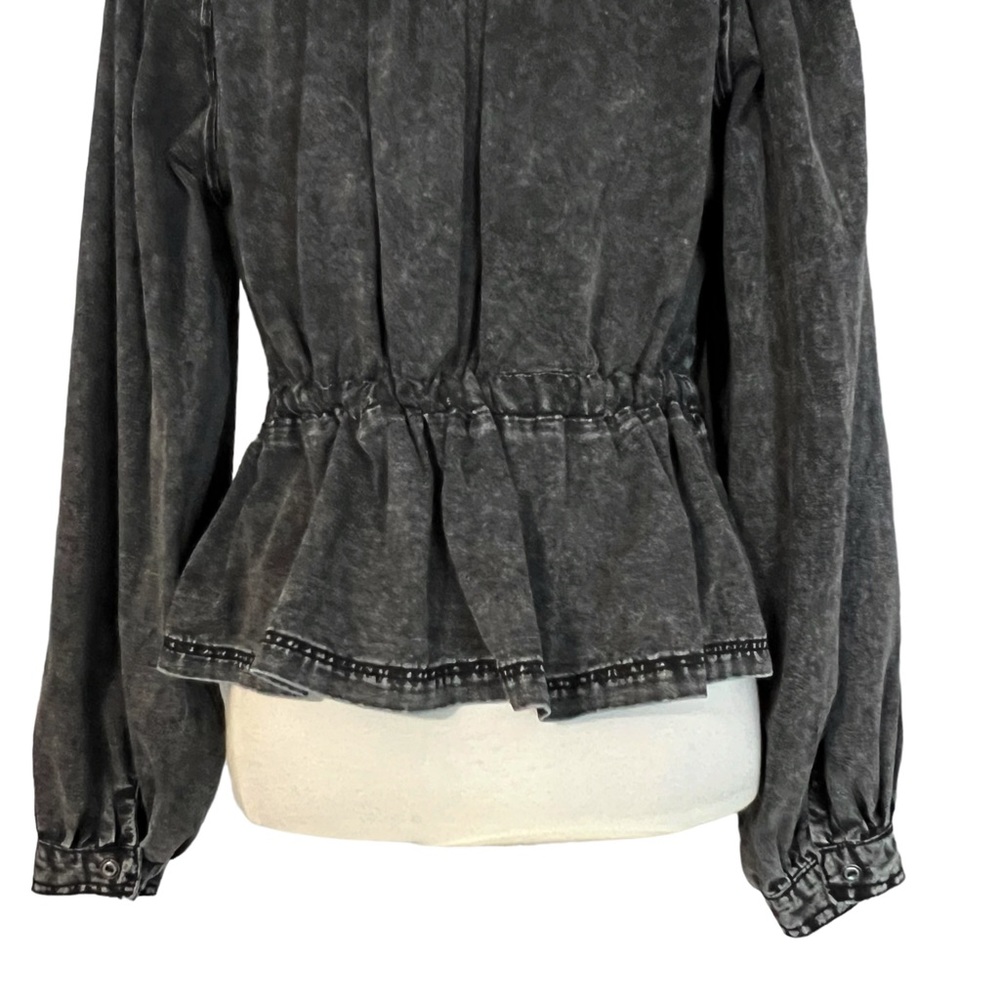 Fashion Nova Karmen Puff Sleeve Blouse in Black Wash Size Large - Picture 9 of 12